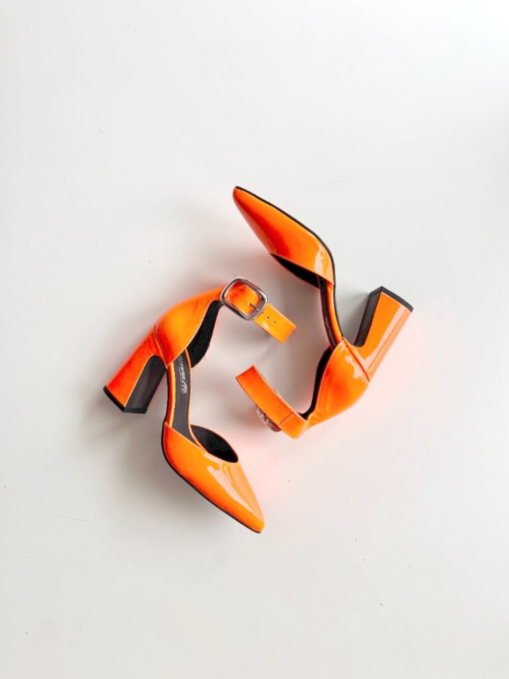 L'INTERVALLE Neon Orange Patent Leather Ankle Strap d'Orsay Pumps, Size 36